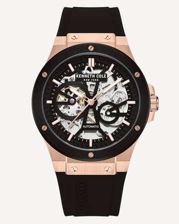 Kenneth Cole New York Automatic Two-Tone Stainless Steel Watch With Black Leather Strap