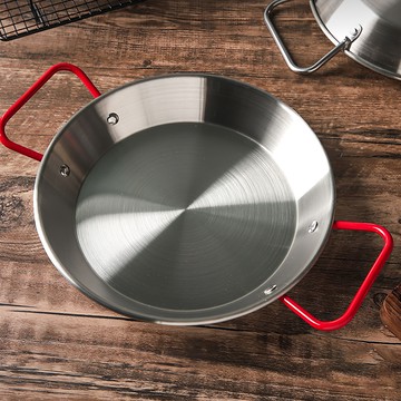 好玩旅物 不鏽鋼平底鍋 露營烤盤 露營煎鍋 直徑24cm  銀色 + 紅色  1個