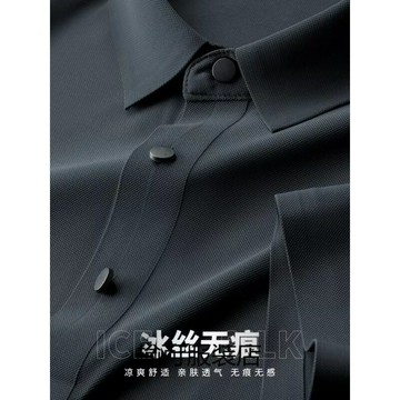 夏季高檔冰絲無痕短袖衫男彈力免燙商務休閑翻領純色速幹恤鑫弘-衣錦男裝