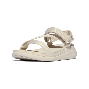 FitFlop F-MODE GO 織帶Z字造型厚底後帶涼鞋-女(米色)