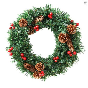 創意餐桌裝飾節日裝飾花環 25cm耶誕節裝飾道具耶誕花環道具 綠色