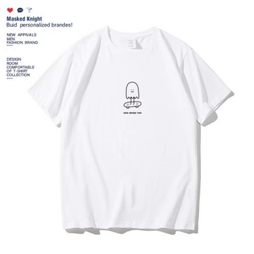 夏季簡約卡通趣味滑板小人短袖t恤男純棉學生寬松休閑圓領上衣