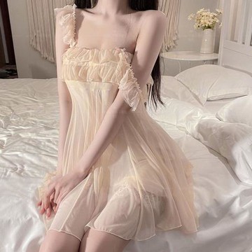 吊帶睡裙女夏帶胸墊性感蕾絲網紗睡衣網紅甜美仙女純欲風家居服薄