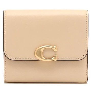 【COACH】皮革三折短夾-米白