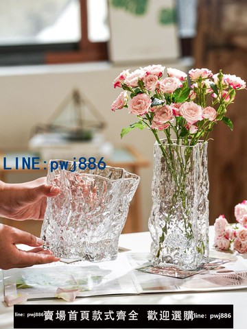 【店家補貼】不規則冰川玻璃花瓶擺件客廳插花高級感水培透明水養水晶落地餐桌