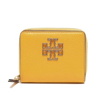 【TORY BURCH】雙T-LOGO素面扣式皮革短夾-黃