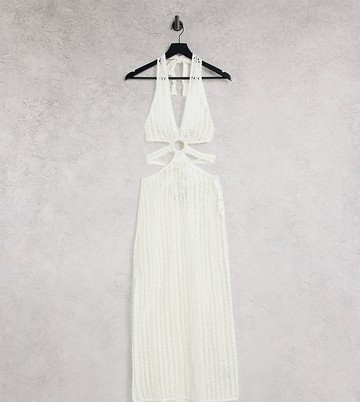 Reclaimed Vintage inspired couture beach midi dress in crochet-White