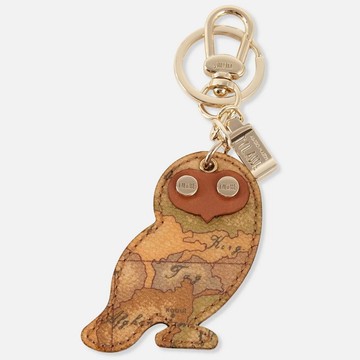 【Alviero Martini 義大利地圖包】地圖貓頭鷹吊飾鑰匙圈-地圖黃
