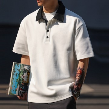 Wuluwear 美式巴恩風短袖Polo衫男寬鬆高級感運動休閒撞色翻領TEE