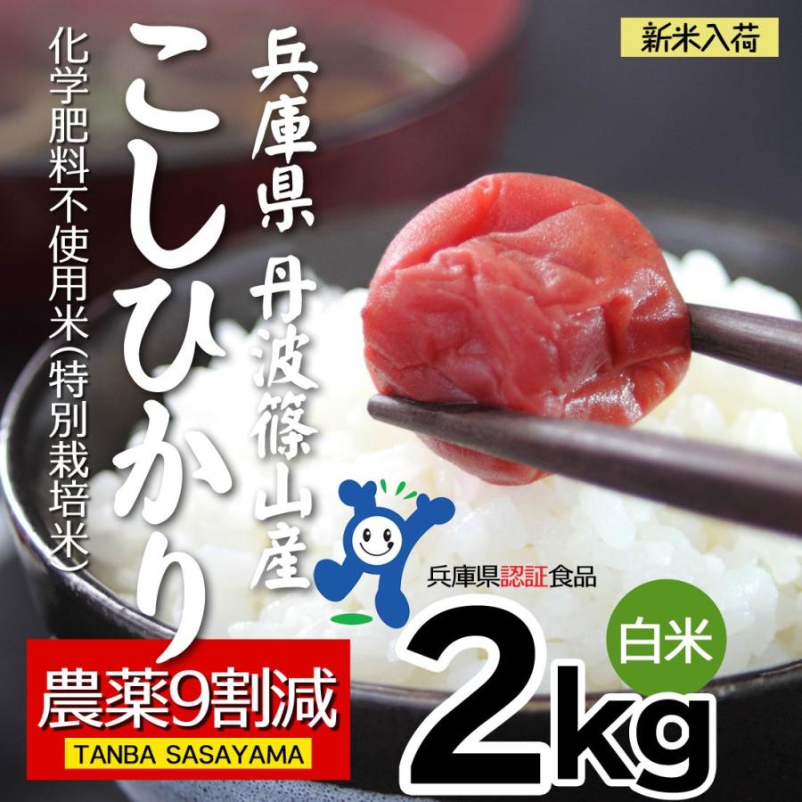 コシヒカリ 米2kg 新米 セール 送料無 丹波 令和5年産 農薬9割減 化学肥料不使用 特別栽培米 白米