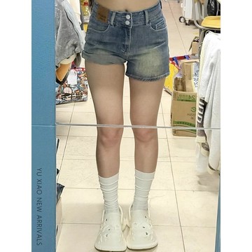 已售9642件💖YOBARLA  牛仔短褲 休閒短褲 美式復古 水洗做舊 寬鬆闊腿褲 直筒褲 五分褲 高腰牛仔短褲 短