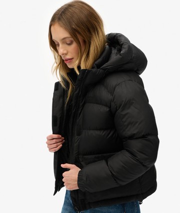 Superdry Women's Black Puffer Jacket With Hood Size: 2