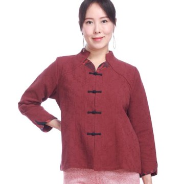 噶瑪蘭連襟立領緹花盤扣上衣外套1入EK5914-31A