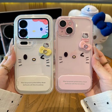 適用iPhone17ProMax笑臉KT貓蘋果16/15軟套14/13/12支架ins手機殼