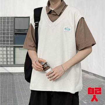 【自己人】多層次穿搭落肩T假兩件領口短T 寬版 短袖落肩 素T 假兩件 T恤 背心(ATSF231)