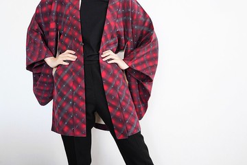 KIMONO 和服 深紅色 復古 羽織外套 日本和服