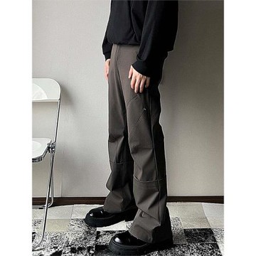 XEQUATION 24SS秋季高級感褶皺設計立體百搭休閑微喇西裝長褲