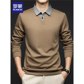 (免運)羅蒙假兩件衛衣男士秋裝上衣新款休閑帥氣襯衫領長袖t恤男秋冬季