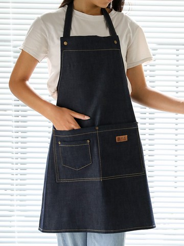 時尚棉帆布圍裙 咖啡蛋糕店烘焙廚房工作服 防污耐磨牛仔