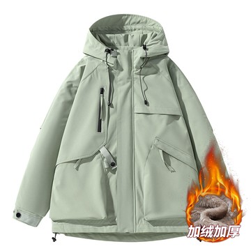 【HOT 本舖】男装2024男士加絨防水夾克秋冬寬鬆情侶純色多色大拉鏈口袋工裝防水夾克P87