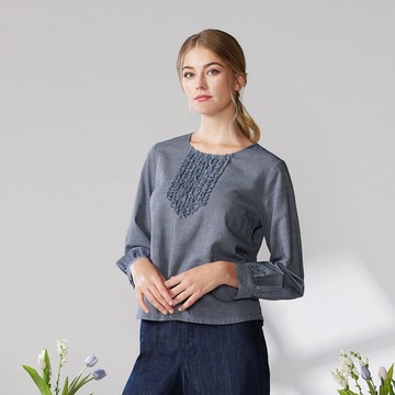 INDIGO抓鬚緹花造型長袖上衣