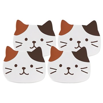 卡通貓咪杯墊 一組 隔熱防滑 美觀實用 桌面裝飾  花花  4個  厚度3mm