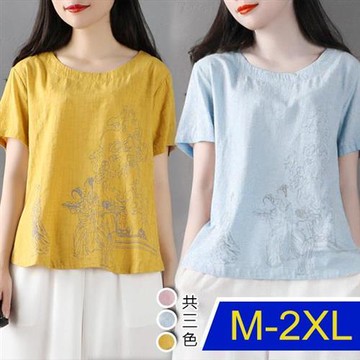 【韓國K.W.】典雅迷人雜誌款亞麻棉麻上衣(棉麻 明星款 背心 繡花 襯衫 )