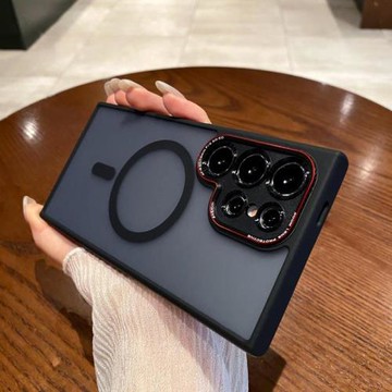 輕奢商務風適用三星S25Ultra手機殼金屬鏡頭殼S24磨砂半透明磁吸無線充電s24+膚感磨砂防摔S23U潮男女25+小眾