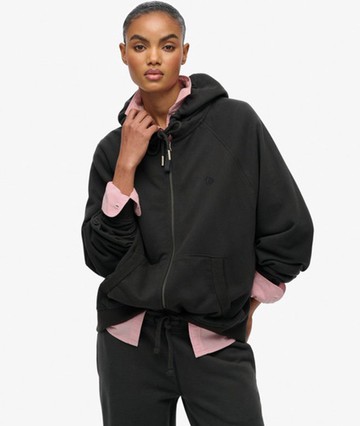 Superdry Women's Studios Relaxed Zip Hoodie Dark Grey Size: 12