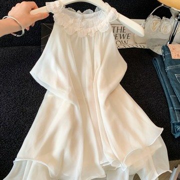 【小歡喜Little Joy】新款掛脖背心女 溫柔風設計感氣質顯瘦百搭蓬蓬無袖上衣