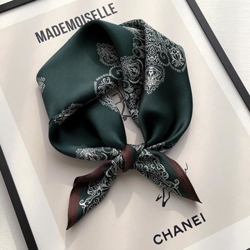 復古腰果花杭州絲綢100%桑蠶絲絲巾小方巾女薄款真絲圍巾職業領巾 雙11全館免運