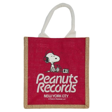 Kiiwi O SNOOPY 自袋方便輕便棉麻包 紅色 Peanuts Records NEW YORK CITY  20 x 12 x 22cm
