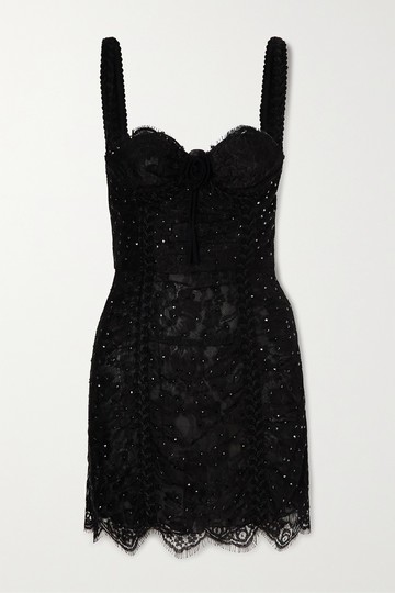 Alessandra Rich - Crystal-embellished Lace Mini Dress - Black - IT36