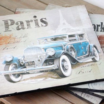 歐式復古木板畫 掛畫 家居裝飾品 老爺車系列 四幅組合壁掛 孤品1入