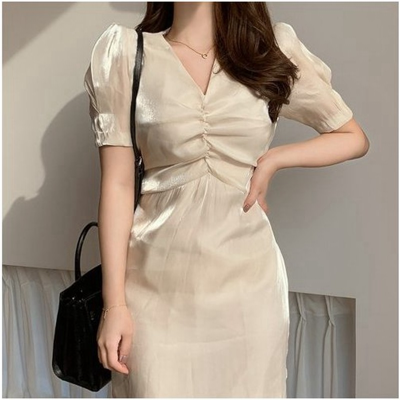 パーティードレス 演奏会ドレス ワンピース ロング ミモレ丈 結婚式 演奏会 二次会 大きいサイズ 袖あり 半袖 Vネック マーメイドスカート パフスリーブ 無地 通販 Lineポイント最大0 5 Get Lineショッピング