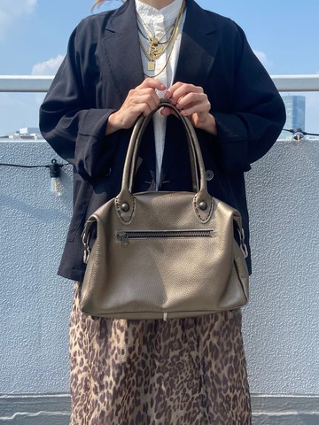 皮革波士頓包・絲巾 銅色 可收納A4尺寸 獨一無二 適用於通勤