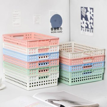 莫蘭迪色系筐桌面文件收納籃辦公室置物整理籃塑料A4雜志收納盒架