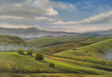 托斯卡納田園繪畫風景原創藝術托斯卡納鄉村場景藝術品