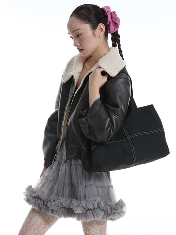 西提黑色 城市刷刷包 輕撞色 大容量購物袋 尼龍托特包