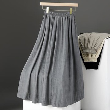 天絲麻垂感半身裙女夏季2025文藝氣質亞麻混紡松緊高腰A字長裙子
