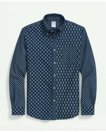 Brooks Brothers Men's Fun Patterned Sport Shirt in Indigo-Dyed Cotton | Navy | Size Large