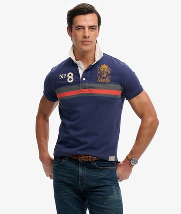 Superdry Men's Double Emblem Jersey Short Sleeve Rugby Polo Top Navy Size: L