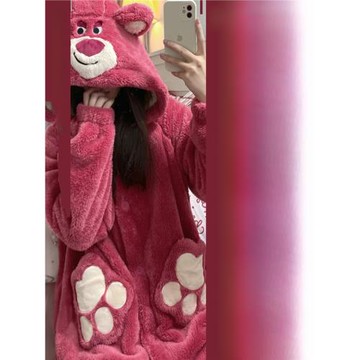 珊瑚絨睡衣女甜美可愛卡通秋冬季保暖女士睡袍中長款可外穿家居服
