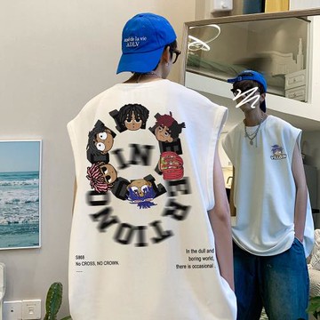 歐美hiphop重磅背心男夏季西海岸小眾無袖T恤ins潮牌寬松純棉坎肩