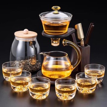 懶人泡茶神器玻璃自動茶具套裝家用功夫茶杯透明磁吸茶壺高檔高端