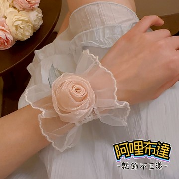 【阿哩布達】👉【手鍊】台灣現貨 快速出貨SH59 純潔蕾絲雪紡玫瑰花花朵飄帶綁帶手鍊 四色可選 新娘秘書 新娘飾品