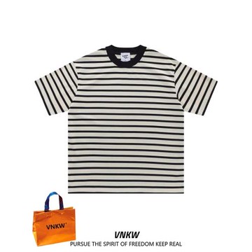 美式純棉短袖t恤男2024春夏季潮流條紋打底衫潮牌寬松情侶上衣服