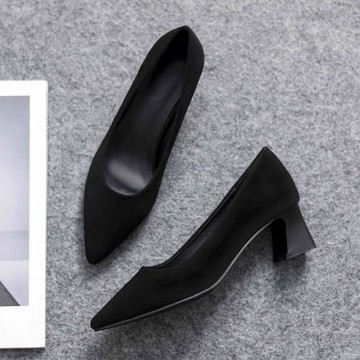 職業工作鞋女黑色2026春季中跟高跟鞋上班久站不累腳尖頭粗跟單鞋