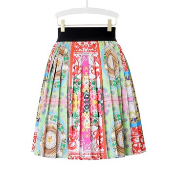 達奕創百褶裙短裙時尚春裝高腰顯瘦百搭a字裙ins潮宮廷印花半身裙