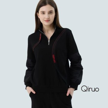 【Qiruo 奇若】秋冬專櫃黑色長袖上衣7234A-02立領設計
